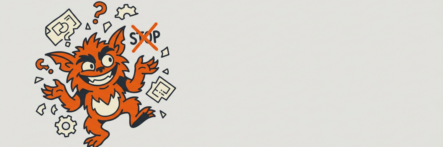 orange and black banner with warning signs and a red button